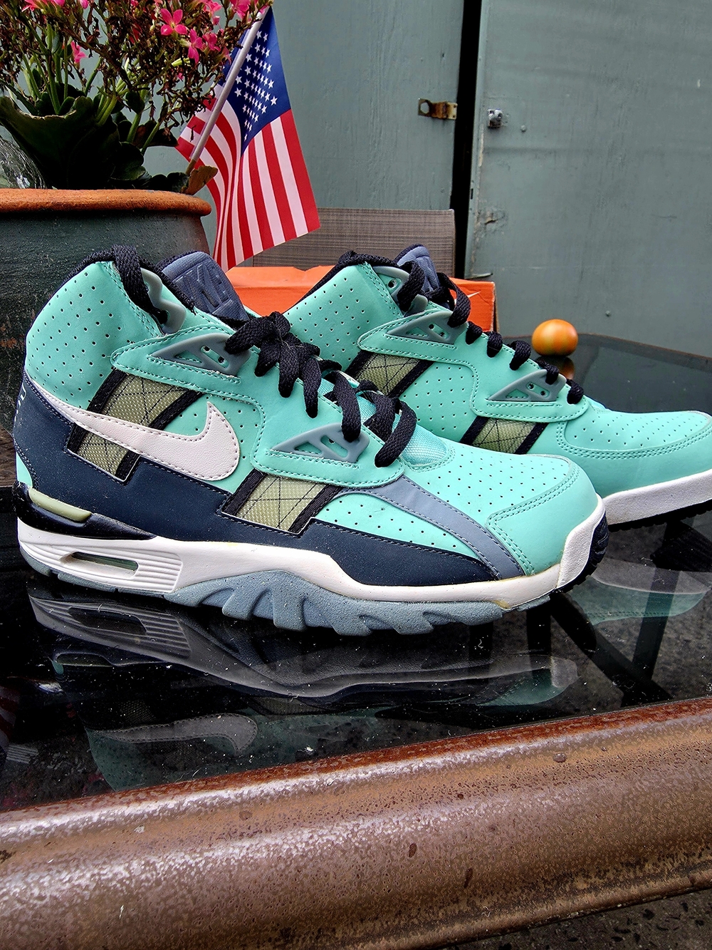 Nike Teal and Navy Athletic High-Top Shoes with White Swoosh